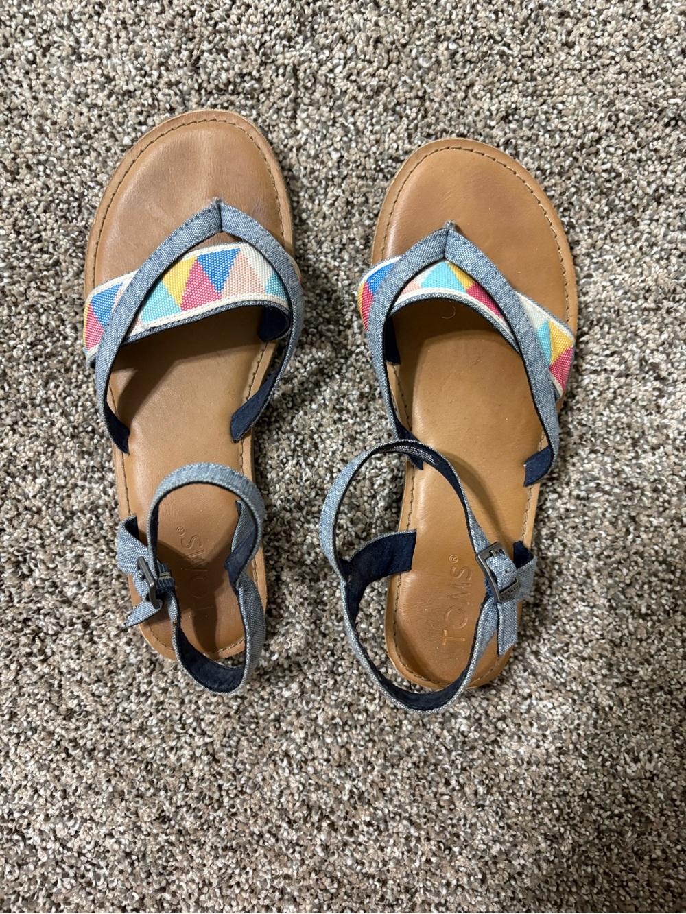 Toms Tan Sandals with Multicolor Triangle Straps